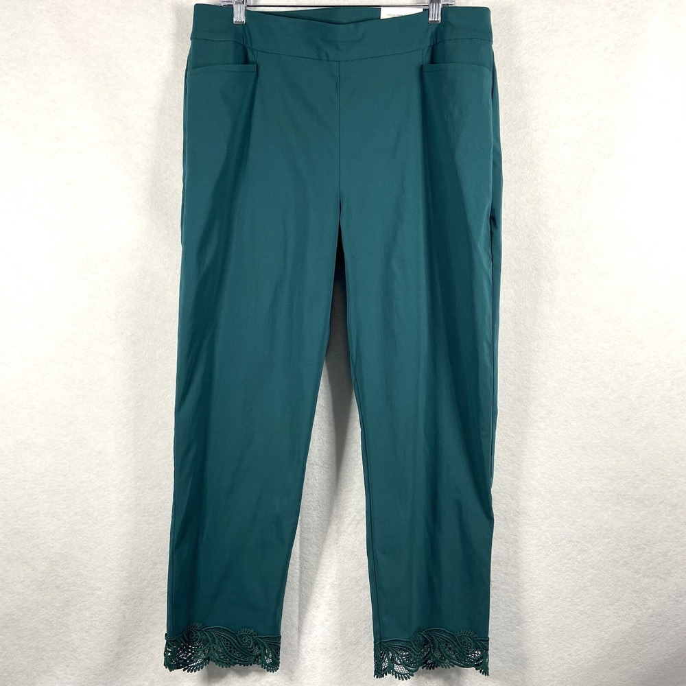 Chico's Brigitte Pants Women's 3 US 16 Teal Slim Leg So Slimming Embroidered New